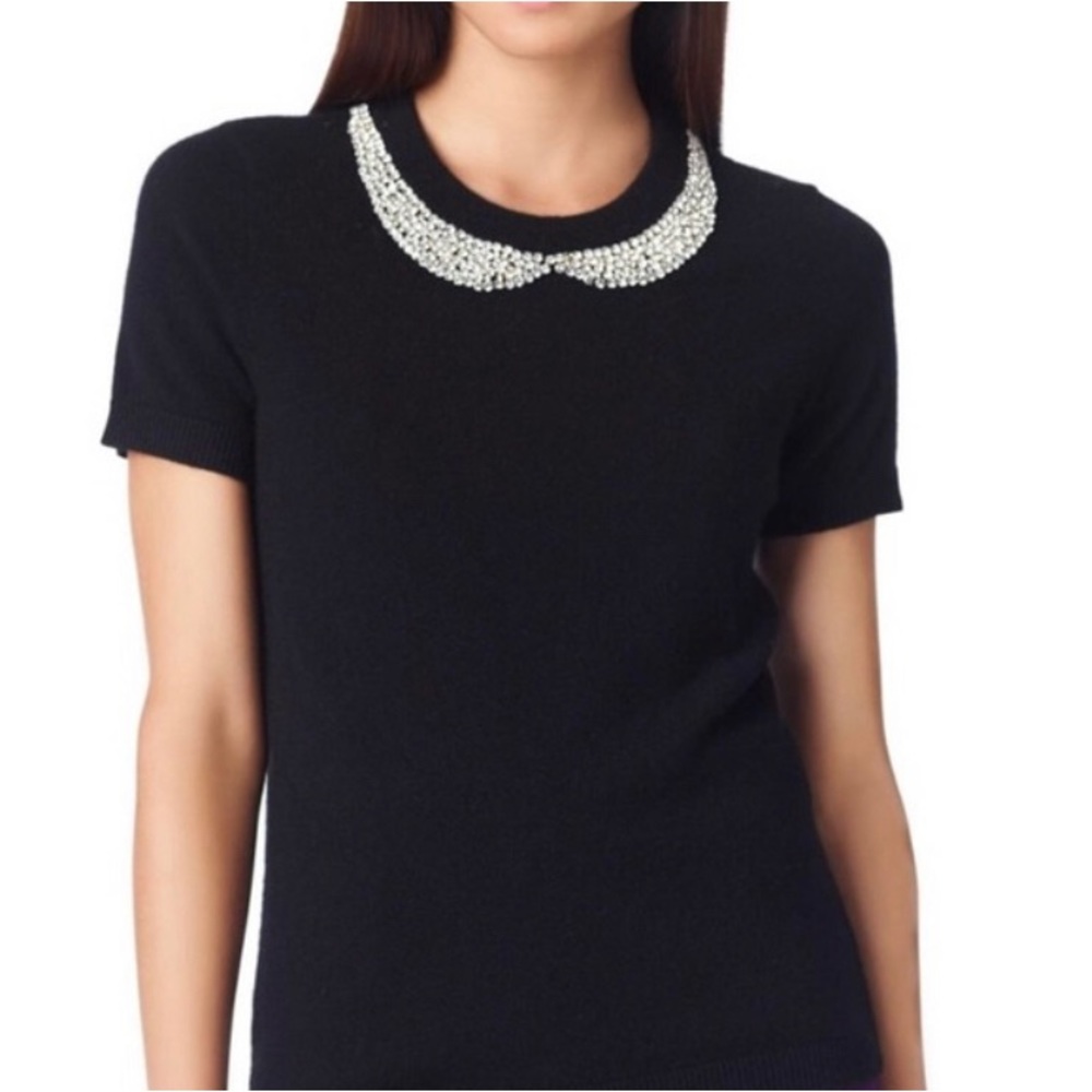 Kate Spade Tippy Peter Pan collar embellished Rhinestones Sweater Black XL